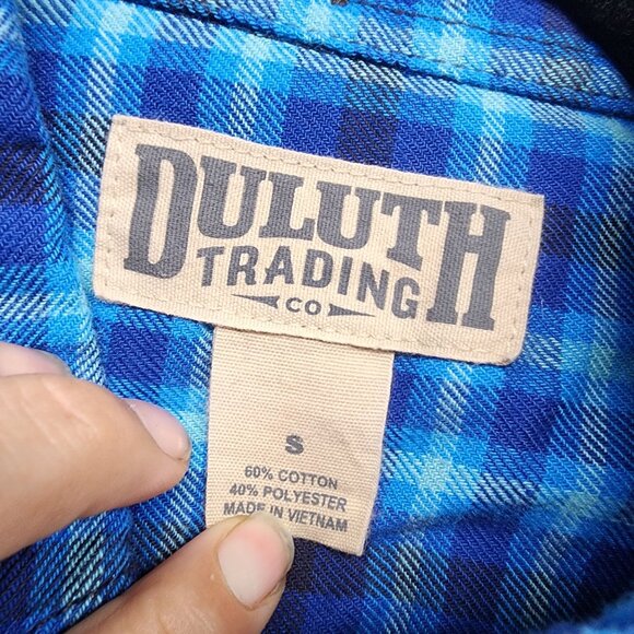 Duluth Shirt Mens Small Blue Plaid Button-Down Cotton Polyester Long Sleeve - Picture 2 of 9